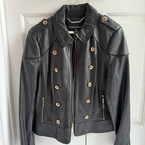 White House Black Market - Black Leather Jacket with Gold Accents